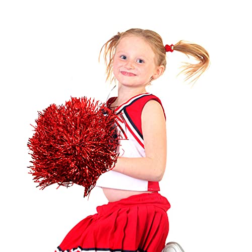 16PCS Cheerleading Pom Poms Metallic Foil Plastic Pom Poms with Baton Handle for Game Sports Squads Dancing Party Football Basketball Club Spirit Sports Stage Performance Celebration (Red) - Thumbnail 4
