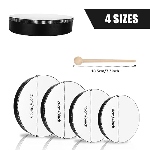 DIRBUY 4PCS Hand Drum - Wood Frame Hand Drum - 10inch 8inch 6inch 4inch Percussion Musical Instrument with Drum Stick