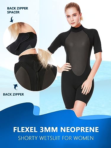 FLEXEL Shorty Wetsuit Women 3mm, Wet Suits for Mens in Cold Water, Neoprene Scuba Diving Suit for Surfing Swimming Snorkeling - Thumbnail 4