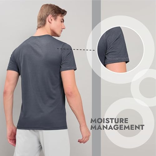 Image of TECHNOSPORT Men's Slim Fit Polyester Activewear Sports T-Shirt with Moisture-Wicking Comfort for Workout, Running & Gym