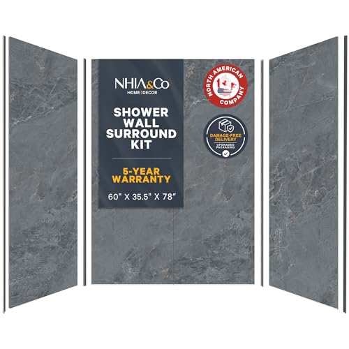 Shower Surround Kits Waterproof Wall Panels for Shower Glossy Finish & Seamless Pattern Easy to Install Over Any Surface Leakproof Design (60 x 35.5 x 78) Basalt
