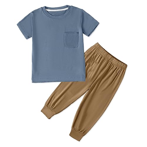 Image of OPAWO Bamboo Pajamas Toddler Boy Clothes, Ribbed T-Shirt and Pants 2 Piece Toddler Girl Fall Outfits Baby Winter Clothes 1-7Y
