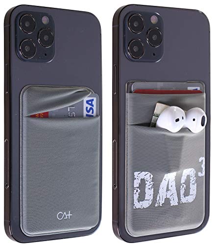 CA+ [Two] Stretch Card Sleeves Stick On Wallet for Cell Phone Card Holder Adhesive Sticker ID Credit Card Holder for Back of Phone (Darkgrey + Dad)