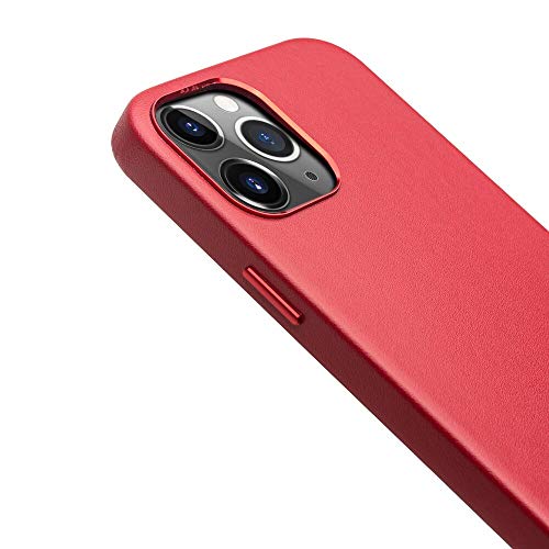 QIALINO Case for iPhone 12 Pro, for iPhone 12 Genuine Leather Secure Fit Phone Bumper with Raised Edge Protection and Ultra Thin Sleeve Covers (6.1 inch Red)