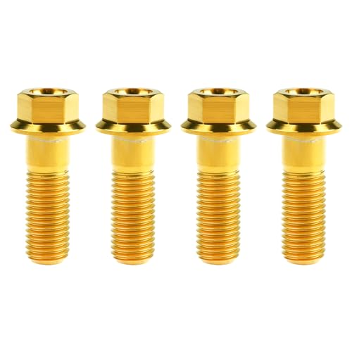 Image of Titanium Bolt M12 30 35 40 45 50 55 60 65 70 75 80 85 90mm Hex Small Flange Head for Motorcycle Car Modification Pack of 4 (M12x35mm Pitch 1.25, Gold)