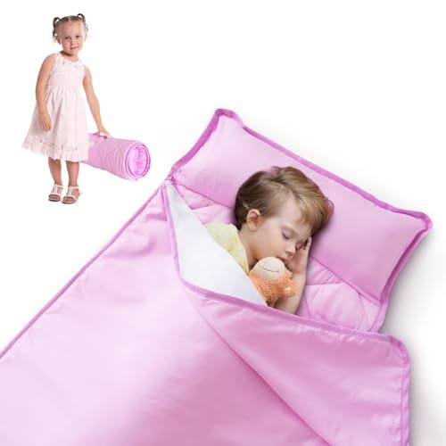 Toddler Nap Mat with Blanket, Kids Mat for Toddler Boys Girls, Nap Mat for Daycare, Preschool, Kindergarten, Kids Sleeping Bag, Super Soft and Cozy, Violet, 21" x 50"