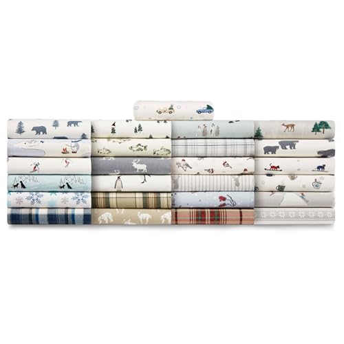 Image of Eddie Bauer - Flannel Sheets Queen Size, Anti-Pilling & Wrinkle Resistant Cotton, Touchably Soft for All-Season Comfort - Bed Sheets with Matching Pillowcases & Fitted Sheet (Ski Slope White)