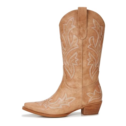 Image of Cowboy Boots for Women - Embroidered Western Cowgirl Boots with Fashion Snip Toe, 1.75-Inch Low Block Heel and All-Day Comfort Fit
