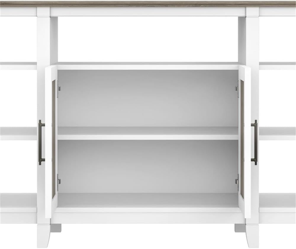 Bush Furniture Key West Tall TV Stand with Set of 2 Bookcases, Farmhouse Entertainment Center for 65 Inch Television, 17D x 60W x 66H, Pure White and Shiplap Gray