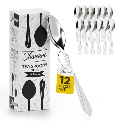Shaware Teaspoons Set of 12 - 140mm x 32mm - Tea Spoons 12 Stainless Steel, Dishwasher Safe, Ideal for Tea, Dessert, Households, Restaurants, and Parties