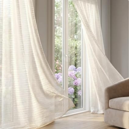 SLEEP ZONE White Linen Sheer Curtains 84 inches Long 2 Panels Set for Living Room/Bedroom, Linen Textured Sheer Voile Lightweight Filtering Curtains & Drapes with Gromment, 52" W × 84" L - image 1