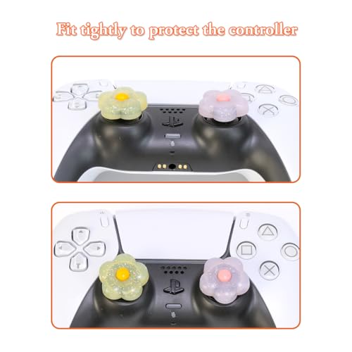Image of PERFECTSIGHT Cute Glitter Flowers Thumb Grip Caps for Switch 2, PS5, PS4, Xbox Series X /S, Xbox One, Switch PRO Controller, 4PCS Kawaii Soft 3D Analog Thumbsticks Grips Joystick Cover