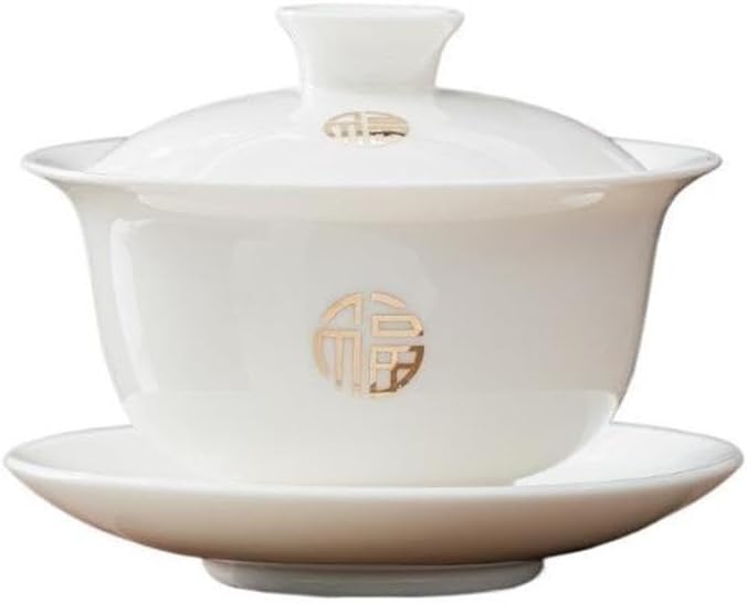 180ml Large Sancai Gaiwan, Sheep‑Jade Porcelain 3‑Piece Tea Bowl