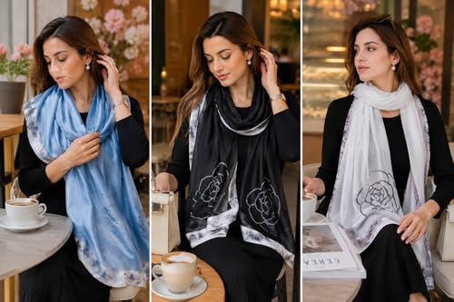 Image of MALINA Women's Polyester Silk Satin Stole Scarf - Soft Lightweight Fashion Wrap, Elegant Floral & Gradient Design, summer stole,Scarf For Women,Premium Stole,Large Size 180x90 cm'
