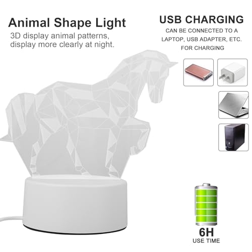 Lámpara de noche 3D LED en forma de caballo blanco miniatura 5