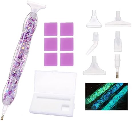 14pcs Diamond Painting Art Drill Pen Set, Resin Luminous 5D Point Drill Pen Tools, with Wax&Storage Box, Cross Stitch Diamond Rhinestone Beads Picker, DIY Nail Art Embroidery Decoration(Purple)