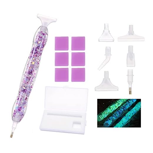 14pcs Diamond Painting Art Drill Pen Set, Resin Luminous 5D Point Drill Pen Tools, with Wax&Storage Box, Cross Stitch Diamond Rhinestone Beads Picker, DIY Nail Art Embroidery Decorationn(Purple)