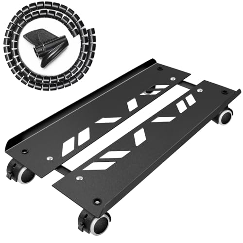 Seloom Computer Tower Stand, Adjustable PC Stand, Heavy-Duty Mobile CPU Tower Holder with Rolling Caster Wheels, Fits Most Gaming Desk Floor