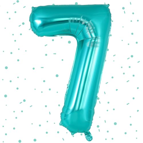 Ballon chiffres bleu vert, ballons chiffres 7, ballon 101cm 7 en aluminium de 40 pouces, ballon chiffre 7 hélium, ballon anniversaire 7 pour décoration anniversaire de 7 ans pour filles et garçons