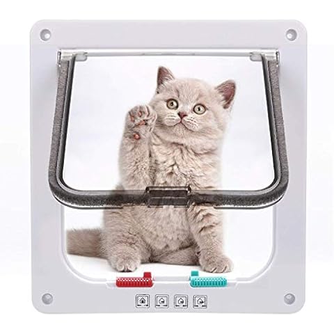 Sailnovo Cat Flap Dog Flap 4 Way Magnetic Clasp for Cats, Large Dogs 23.5 x 25 x 5.4cm Dog Door Cat Door Pet Flap, Install Easily with Telescopic Frame Cover
