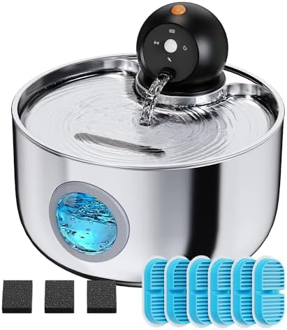Cat Fountain without Cable: Cat Water Fountain with Sensor - 2.6L...