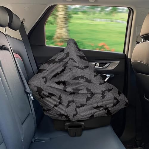 Image of Halloween Car Seat Cover Baby Carrier Cover, Halloween Car Decor Bat Nursing Covers Spider Web Breast Feeding Covers for Women, Breathable Infant Carseat Canopy