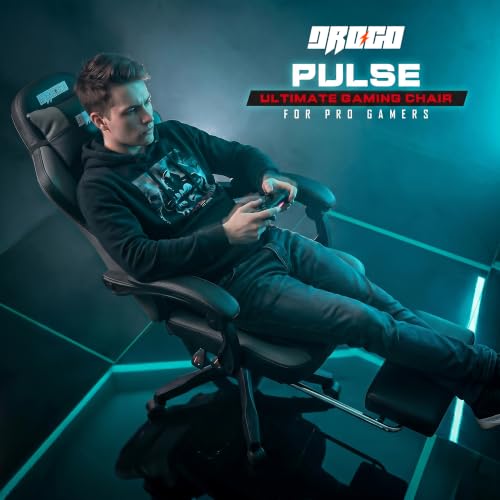 Image of DROGO Pulse Ergonomic Gaming Chair | High Back Office Computer Chair with Premium PU Leather, Adjustable Height & Linkage Armrest | Lumbar Support, 165 Recliner & Footrest | 1 Yr Warranty (Grey)