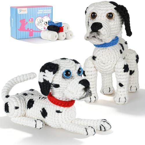 Image of Gipony Crochet Kit for Beginners Animal,Crochet Animal Kits,Crocheting Kit for Starters,Learn to Crochet with Step-by-Step Video Tutorials,Beginner Crochet Kits Adults(2 Pack Dalmatian​)