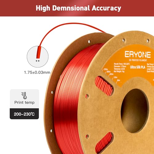 Image of ERYONE Silk Filament PLA+ 1.75mm Upgraded Shiny 3D Printer Filament, Gloss Finish, Fit Most FDM Printer Stable Printing,1kg (2.2LBS) /Spool, Red