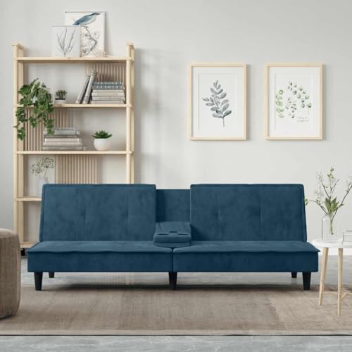 Mokuyary - Sofá cama con portavasos, color azul de terciopelo, sofá cama convertible para salón, dormitorio de invitados, espacio pequeño, apartamento, oficina