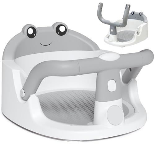 Baby Bath Seat for Babies 6 Months & Up Non-Slip Toddler Bath Seat with Suction Cup Safe and Comfortable Portable Infant Bathtub Chair for Bathroom Bathtub Tub Sitting Up Easy to Clean (Grey)