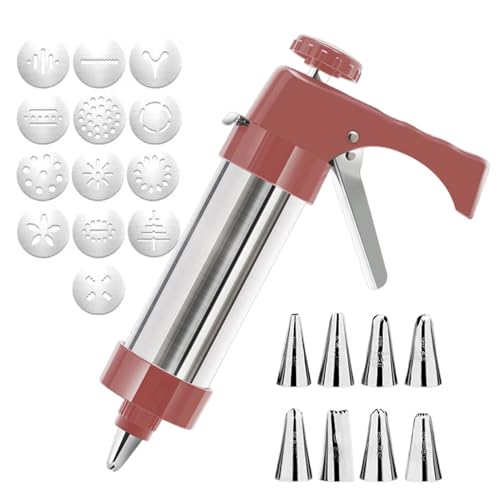 Générique Pousse-Biscuits et Poussoir à Biscuits - Tampon Manuel Robuste - Kit Presse à Biscuits avec 13 Disques et 8 Douilles,pour Boulangerie Maison, Fêtes, Vacances, Pâte, Pizzelle, Pâtisseries