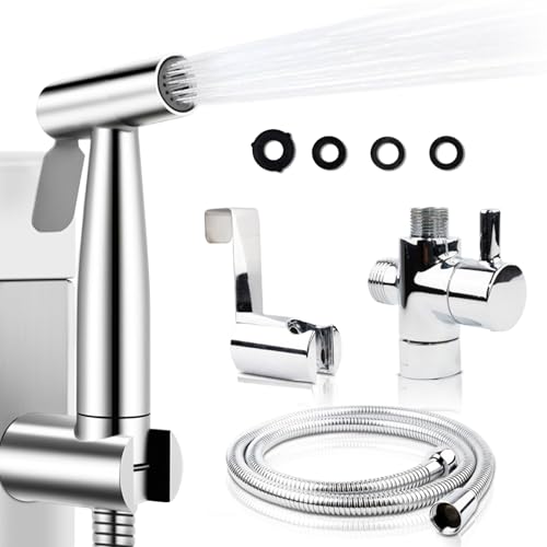 LEMOINEAU Douchette WC Kit Hygiène Intime en Acier Inoxydable avec Accroche sans Perçage, Marque Française aux Normes Européennes CE, Notice d'Installation en...