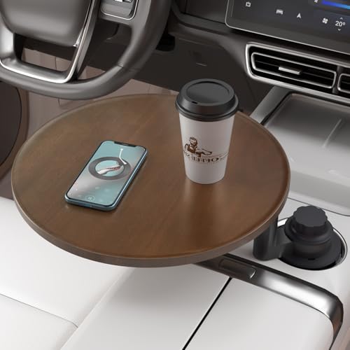 Car Tray & Car Desk for Laptop, 360° Rotating Wood Cup Holder Table, Steering Wheel Tray, Car Accessories for Women & Men,Compatible with Tesla Model Y/3/S, Ford F150/Explorer/Maverick & Most Vehicles