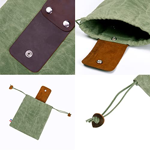 Canvas Feeding Bag for Hiking, Foldable Leather Belt Bag Waist Bag with Drawstring and Buckle, coffee - Image 8