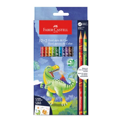EcoLápis de Cor Faber-Castell Dinossauro, 12 Cores + 2 Lápis Misturinha - 120912+2DINO
