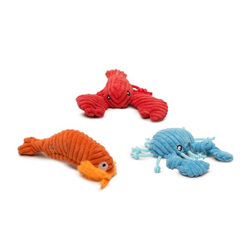 HuggleHounds Knotties Plush Dog Toy- Squeaky Interactive Puppy Toys- Soft Yet Tough, Reinforced, Durable Stuffed Pet Plush Toy for All Breeds and Ages- for Small and XS Dogs- Wee Raw Bar 3-Pack -  Huggle Hounds, 813168068351