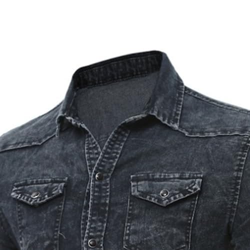 Men's Button Down Trucker Jean Shirt Casual Distressed Wash Denim Shirt Slim Fit Vintage Work Jean Jacket4