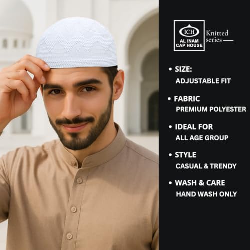 Image of ICH Premium Turkish Knitted Cap Model No. (N-09) | Soft, Comfortable & Stretchable Lightweight Headwear | Breathable Free Size Cap, Travel, Casual & Traditional Use