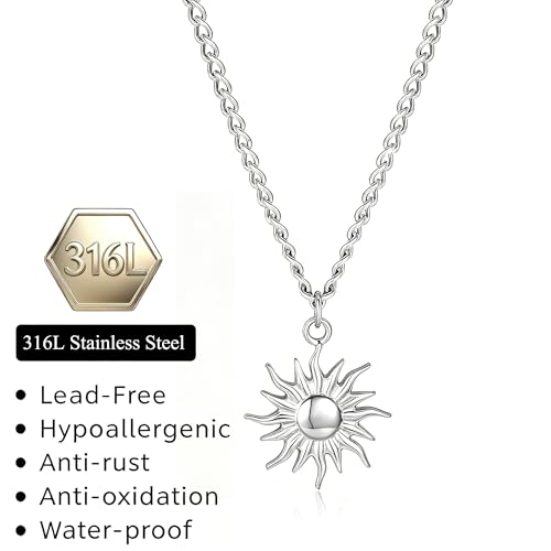 Image of GINAZL Sun Necklace for Men Mens Necklaces Anniversary Birsthday Gifts for Men Him Boyfriends Summer Surfer Pendant Necklaces