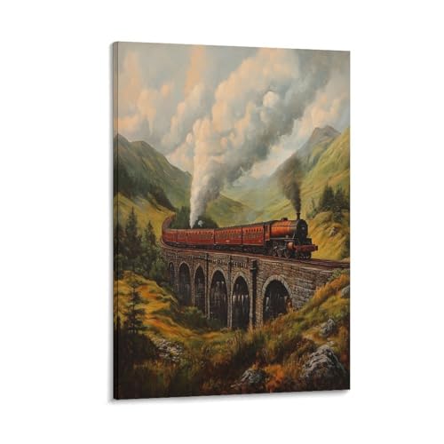 Póster impreso de tren de vapor vintage y cuadro rústico de 12x18 pulgadas para pared