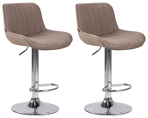 CLP Lot De 2 Tabourets De Bar Lentini en Tissu I Chaise Haute De Bistrot avec Repose-Pieds Hauteur Réglable Pivotant, Couleur:Taupe, Couleur du Cadre:Chrome