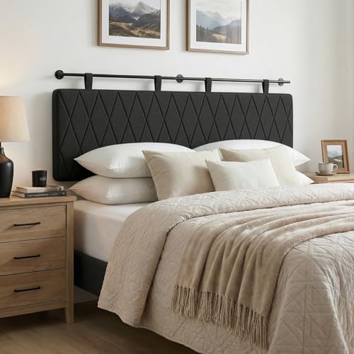 Anbuy King Headboard Only, 78.7 Wall Mounted Soft Fabric Bed Headboard, Modern Diamond Pattern, Elegant Upholstered Headboard for Bedroom,Resturant (Black,King Size)