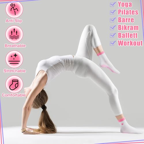 Image of Jspupifip 2 /4 /5 Pairs Cute Pilates Socks for Women Embroidery Non Slip Yoga Socks for Barre Workout Hospital