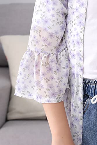 Image of GORLYA Girl's Floral Print Chiffon Beach Cardigan Cover ups Kids Casual Kimono Capes Swimsuit Wraps