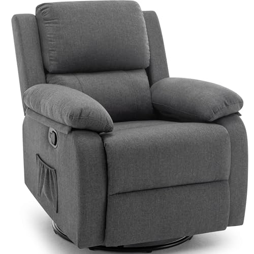 Korser Recliner Chair 360 Swivel Rocker Chair for Adults Small Rocking Recliner Chair for Small Spaces Upholstered Fabric Glider Recliner Nursery Chair with Side Pockets for Living Room Nursery