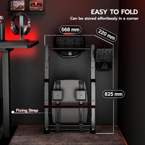 Image of Hoss Adjustable & Foldable Steering Wheel Stand with Gear Shifter Mount - Compatible with Logitech G29, G923,Thrustmaster and Fanatec - Sturdy Steel Frame with & Anti-Slip Feet - Only Stand- Black