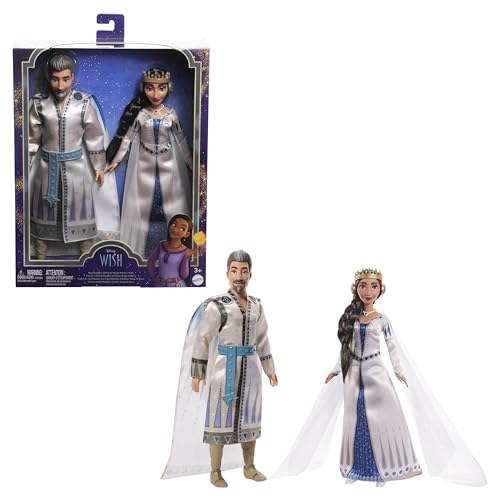 Mattel Disneys Wish König Magnifico und Königin Amaya von Rosas 2er-Pack posierbare Modepuppen mit abnehmbaren Outfits HRC18