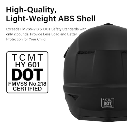 Image of XFMT Kids Dirt Bike Helmet Youth Motorcycle Full Face Helmet | DOT Approved, Motocross ATV Off-Road Street Bike Four Wheeler, with Goggles & Gloves, Matte Black, Size Medium
