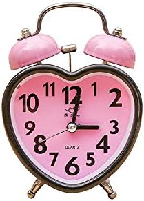 YUTRD ZCJUX Reloj Despertador de Campana Doble en Forma de corazón sin tictac Reloj Despertador de Campana Doble con luz Nocturna para dormitorios de niñas y niños